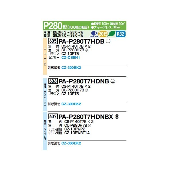 画像2: パナソニック [PA-P280T7HDNBX＋分岐管] 業務用エアコン 天井吊形 標準(ワイヤレス) 同時ツイン P280 形10.0馬力 三相200V ♪ (2)