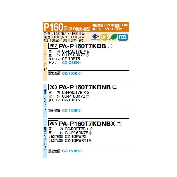 画像2: パナソニック [PA-P160T7KDNBX＋分岐管] 業務用エアコン 天井吊形 フル暖 XEPHY 標準(ワイヤレス) 同時ツイン P160形 6.0馬力 三相200V ♪ (2)