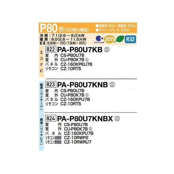 画像2: パナソニック PA-P80U7KNBX 業務用エアコン 4方向天井カセット形 フル暖 XEPHY 標準(ワイヤレス) シングル P80形 3.0馬力 三相200V ♪ (2)