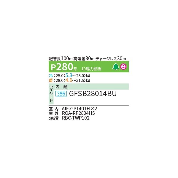 画像2: 日本キヤリア/旧東芝 GFSB28014BU 業務用エアコン 床置形 スタンド スーパーパワーエコ ゴールド 同時ツイン P280形 10馬力 三相200V ワイヤード ♪∀ (2)
