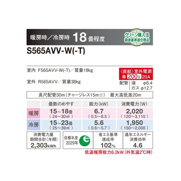 画像2: ダイキン S565AVV-W ハウジングエアコン 床置形 Vシリーズ 18畳程度 単相200V ホワイト (S56ZVV-Wの後継品) ♪ (2)