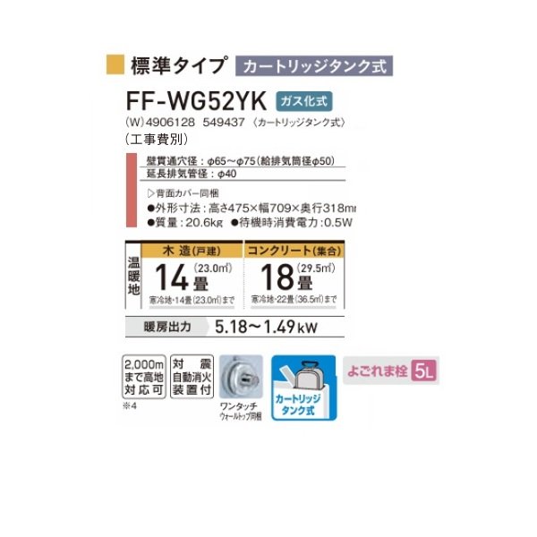 画像2: コロナ FF-WG52YK(W) FF式温風ヒーター 標準タイプ 木造14畳 ガス化式 ナチュラルホワイト WGシリーズ／カートリッジタンク式 (2)