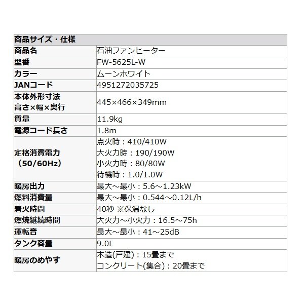 画像2: ダイニチ Dainichi FW-5625L-W 石油ファンヒーター ムーンホワイト 木造15畳 コンクリート20畳 ℃℃ (2)