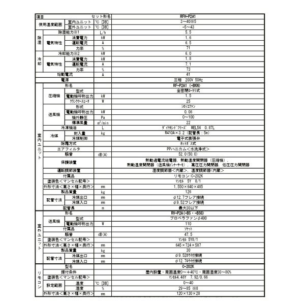 画像2: 三菱 RFH-P2A1 産業用除湿機 冷却機能付 床置形 三相200V 2馬力 セット形 ♪ (2)