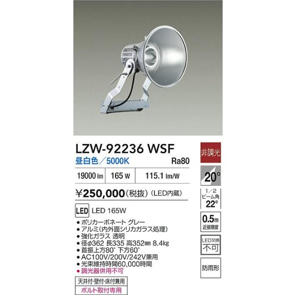 画像2: 大光電機(DAIKO) LZW-92236WSF アウトドア 投光器 非調光 電源内蔵 昼白色 LED 防雨形 (2)
