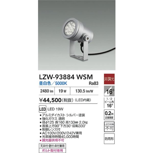画像2: 大光電機(DAIKO) LZW-93884WSM アウトドア スポットライト 非調光 灯具本体 フランジ別売 昼白色 LED 防雨形 シルバー (2)