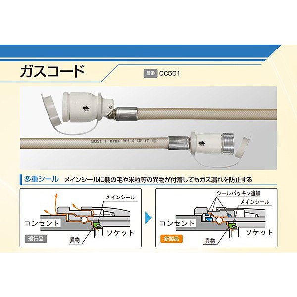 画像2: 『在庫あり』 光陽産業 ガスコード 3m 都市ガス・LPガス兼用 φ7×3m QC501-7-3 SL自在型 多重シール gashose ☆ (2)