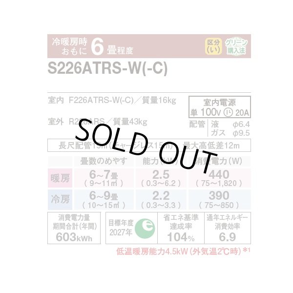画像2: 『在庫あり』 ダイキン S226ATRS-W エアコン 6畳 ルームエアコン RXシリーズ うるるとさらら 単相100V 20A 6畳程度 ホワイト (S225ATRS-W 後継品) ☆2 (2)