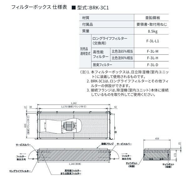 画像3: 日立 BRK-3C1 業務用・産業用除湿器 フィルターボックス 別売品 部品 ♪ (3)