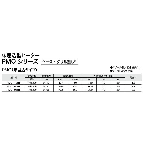 画像3: インターセントラル PMO-195NT 床埋込型ヒーター 自然対流式ペリメーター用ヒーター 床埋込タイプ ケース・グリル無し 単相200V W1300×H70×D60 受注生産 §♪ (3)