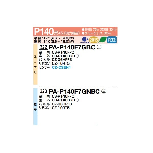 画像2: パナソニック PA-P140F7GBC 業務用エアコン 天井ビルトインカセット形 XEPHY Premium エコナビ シングル P140形 5.0馬力 三相200V ♪ (2)