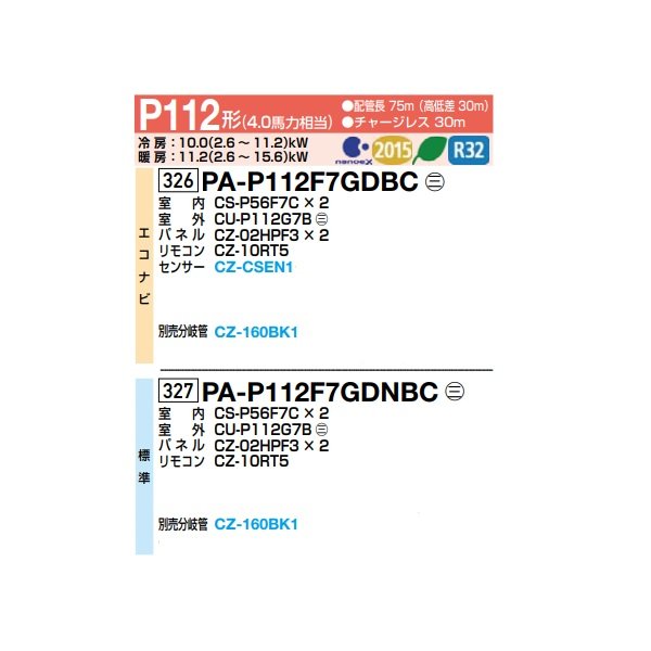 画像2: パナソニック 『PA-P112F7GDBC＋分岐管』 業務用エアコン 天井ビルトインカセット形 XEPHY Premium エコナビ 同時ツイン P112形 4.0馬力 三相200V ♪ (2)