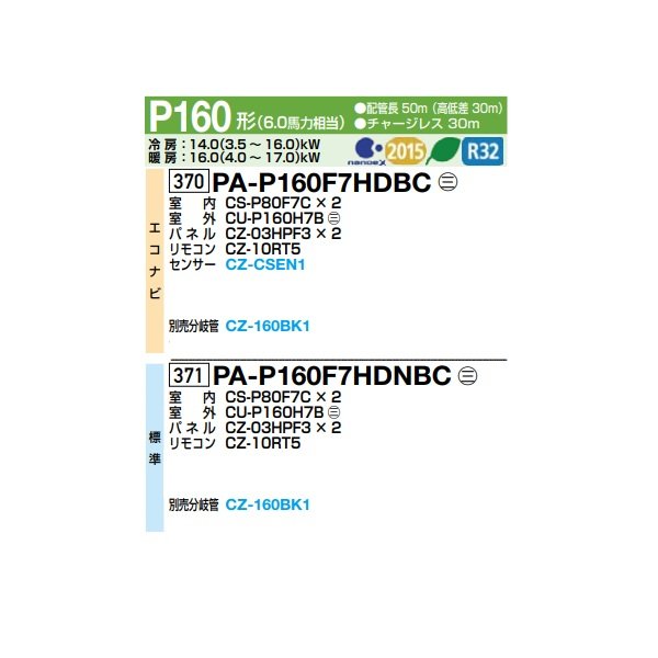 画像2: パナソニック 『PA-P160F7HDBC＋分岐管』 業務用エアコン 天井ビルトインカセット形 XEPHY Eco エコナビ 同時ツイン P160形 6.0馬力 三相200V ♪ (2)