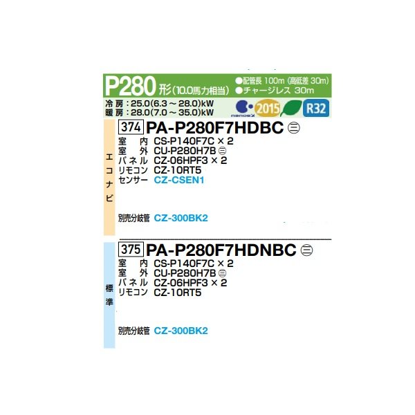 画像2: パナソニック 『PA-P280F7HDNBC＋分岐管』 業務用エアコン 天井ビルトインカセット形 XEPHY Eco 標準 同時ツイン P280形 10.0馬力 三相200V ♪ (2)