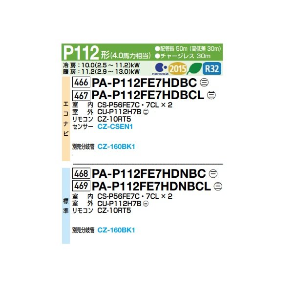 画像2: パナソニック 『PA-P112FE7HDBCL＋分岐管』 業務用エアコン ビルトインオールダクト形 XEPHY Eco エコナビ 同時ツイン P112形 4.0馬力 三相200V ♪ (2)