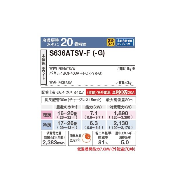 画像2: ダイキン S636ATSV-G エアコン 20畳 ルームエアコン SXシリーズ risora 室外電源タイプ 単相200V 20A 20畳程度 ミントグリーン (S633ATSV-G 後継品) ♪ (2)