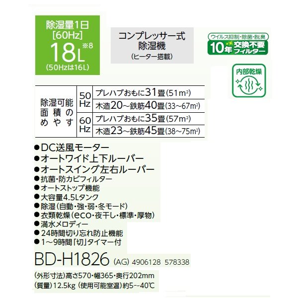 画像2: コロナ BD-H1826(AG) 衣料乾燥除湿機 18L Hシリーズ グレイッシュブルー (2)