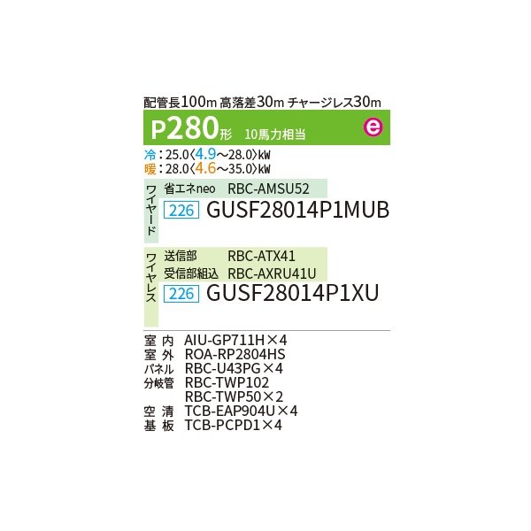 画像2: 日本キヤリア/旧東芝 GUSF28014P1XU 業務用エアコン 天井カセット 4方向吹出し 大清快 プラズマ空清 同時ダブルツイン P280 10馬力 三相200V ワイヤレス ♪∀ (2)