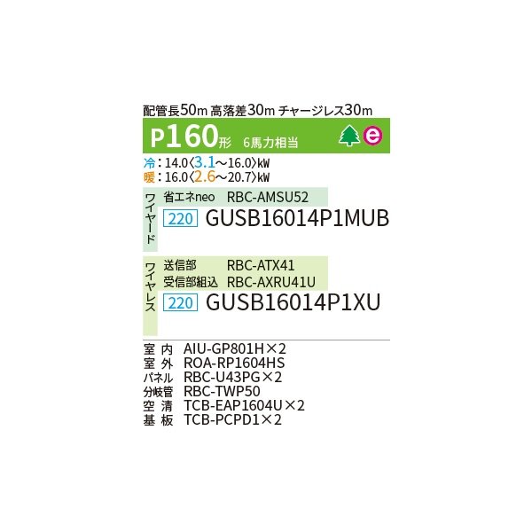 画像2: 日本キヤリア/旧東芝 GUSB16014P1MUB 業務用エアコン 天井カセット 4方向 プラズマ空清 スーパーパワーエコゴールド ツイン P160 6馬力 200V ワイヤード ♪∀ (2)