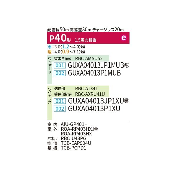 画像2: 日本キヤリア/旧東芝 GUXA04013JP1MUB 業務用エアコン 天井カセット形 4方向 プラズマ空清 ウルトラパワーエコ シングル P40 1.5馬力 単相200V ワイヤード ♪ (2)