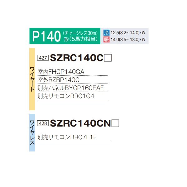 画像2: ダイキン SZRC140CN 業務用エアコン 天井埋込カセット形 S-ラウンドフロー 標準 ペア EcoZEAS P140形 5馬力 三相 ワイヤレス ♪ (2)