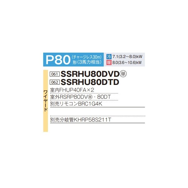 画像2: ダイキン 『SSRHU80DTD+分岐管』 業務用エアコン 天井吊形 スタイリッシュフロー ツイン同時マルチ FIVESTARZEAS P80形 3馬力 三相 ワイヤード ♪ (2)
