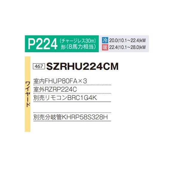 画像2: ダイキン 『SZRHU224CM+分岐管』 業務用エアコン 天井吊形 スタイリッシュフロー トリプル同時マルチ EcoZEAS P224形 8馬力 三相 ワイヤード ♪ (2)