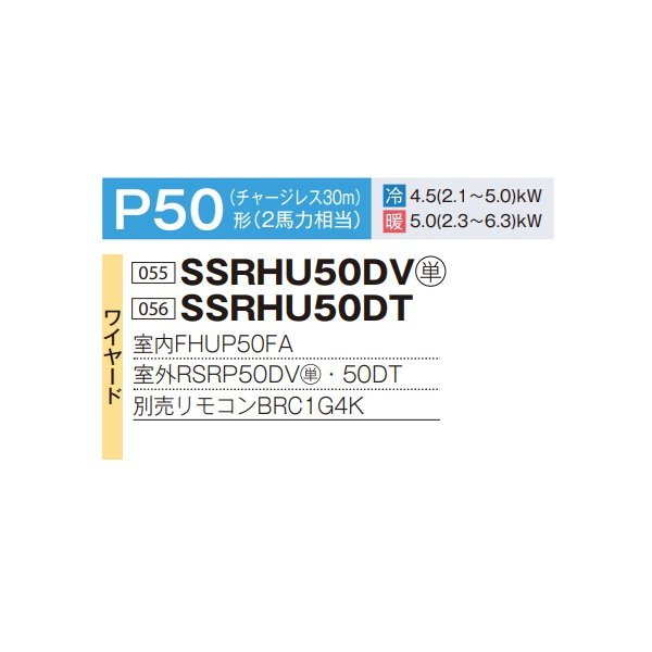 画像2: ダイキン SSRHU50DV 業務用エアコン 天井吊形 スタイリッシュフロー ペア FIVESTARZEAS P50形 2馬力 単相 ワイヤード ♪ (2)