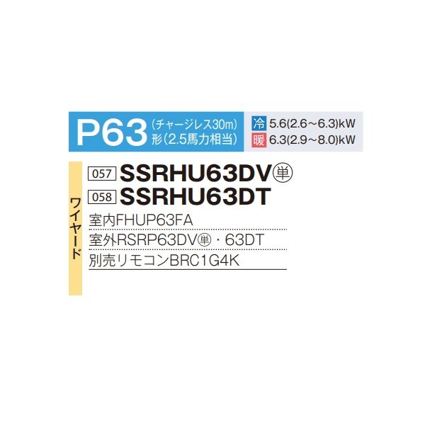 画像2: ダイキン SSRHU63DT 業務用エアコン 天井吊形 スタイリッシュフロー ペア FIVESTARZEAS P63形 2.5馬力 三相 ワイヤード ♪ (2)