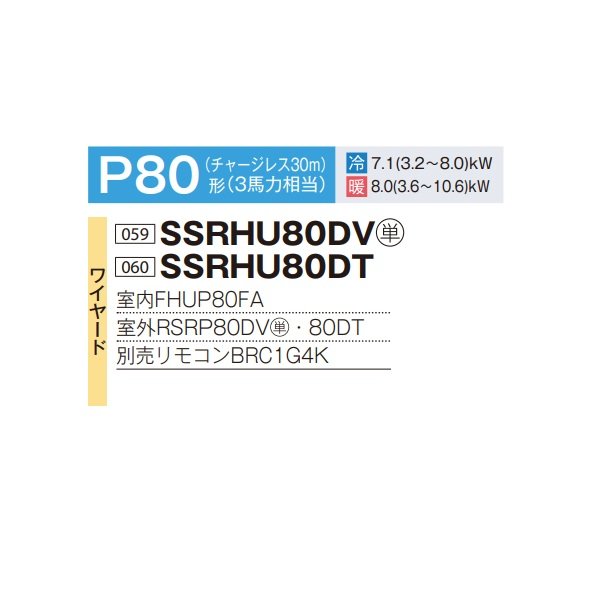 画像2: ダイキン SSRHU80DT 業務用エアコン 天井吊形 スタイリッシュフロー ペア FIVESTARZEAS P80形 3馬力 三相 ワイヤード ♪ (2)