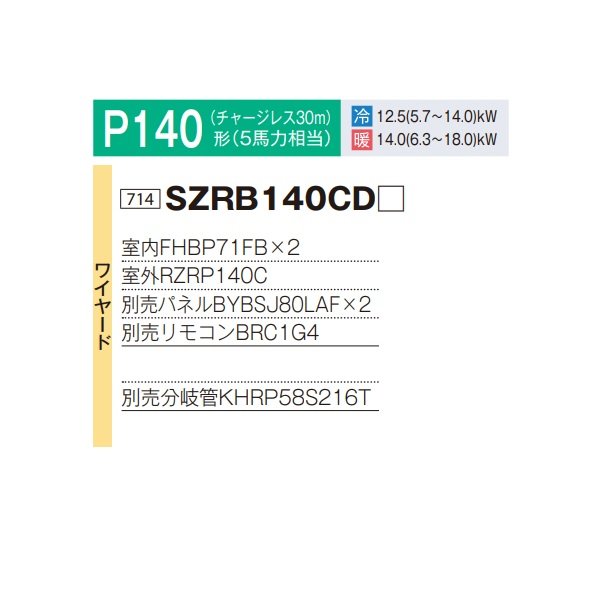画像2: ダイキン 『SZRB140CD+分岐管』 業務用エアコン 天井埋込カセット形 ビルトインHi ツイン同時マルチ EcoZEAS P140形 5馬力 三相 ワイヤード ♪ (2)