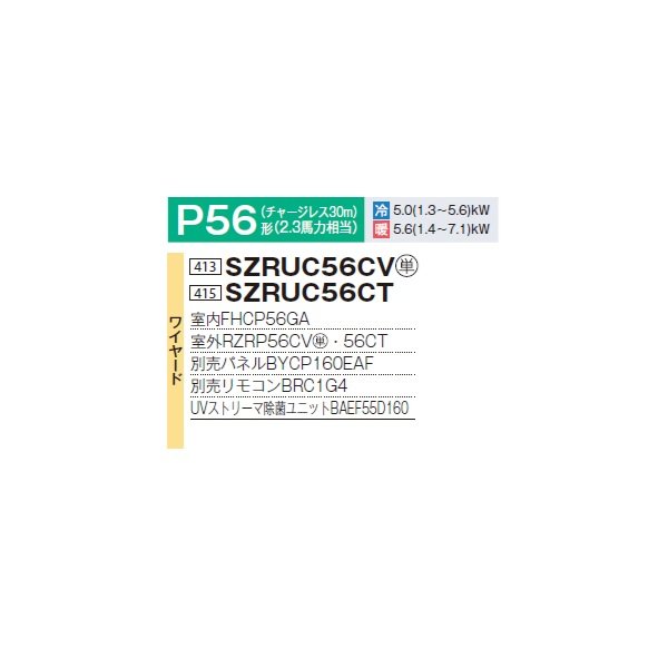 画像2: ダイキン SZRUC56CV 業務用エアコン 天井埋込 UVストリーマ除菌 S-ラウンドフロー 標準 ペア EcoZEAS P56形 2.3馬力 単相 ワイヤード ♪ (2)