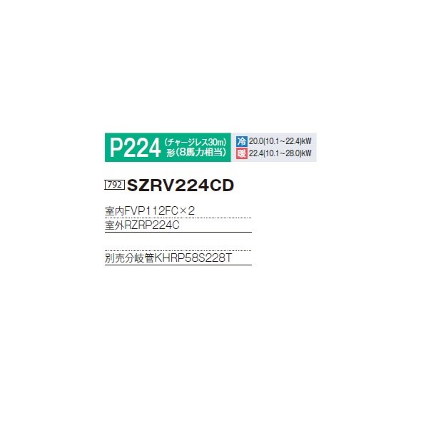 画像2: ダイキン 『SZRV224CD+分岐管』 業務用エアコン 床置形 ツイン同時マルチ EcoZEAS P224形 8馬力 三相 ♪ (2)