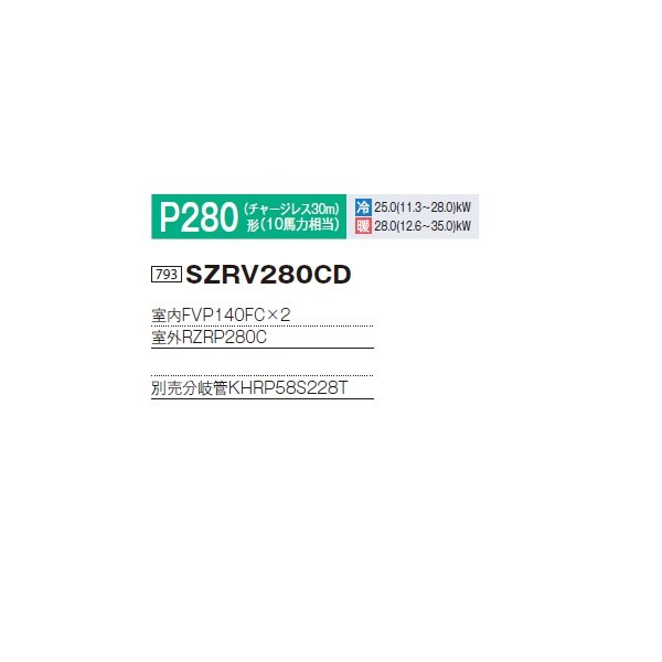 画像2: ダイキン 『SZRV280CD+分岐管』 業務用エアコン 床置形 ツイン同時マルチ EcoZEAS P280形 10馬力 三相 ♪ (2)