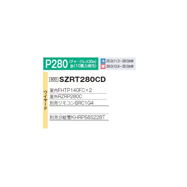 画像2: ダイキン 『SZRT280CD+分岐管』 業務用エアコン 厨房用 ツイン同時マルチ EcoZEAS P280形 10馬力 三相 ワイヤード ♪ (2)