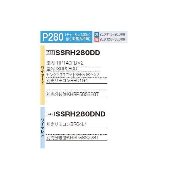 画像2: ダイキン 『SSRH280DD+分岐管』 業務用エアコン 天井吊形 センシング ツイン同時マルチ FIVESTARZEAS P280形 10馬力 三相 ワイヤード ♪ (2)