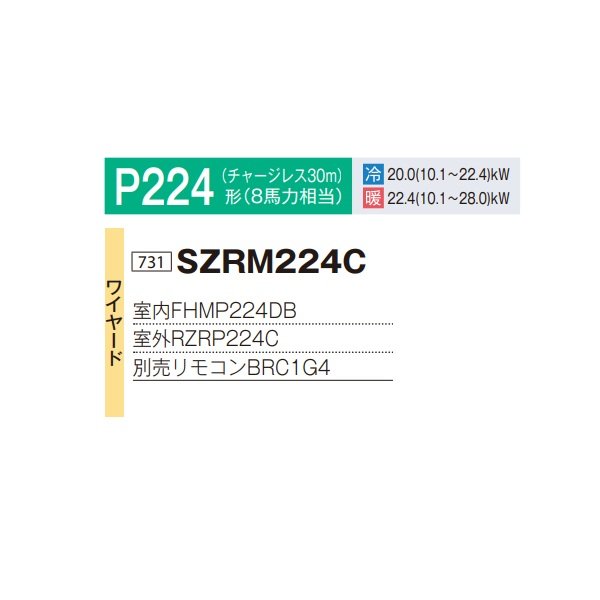画像2: ダイキン SZRM224C 業務用エアコン 天井埋込ダクト形 標準 ペア EcoZEAS P224形 8馬力 三相 ワイヤード ♪ (2)