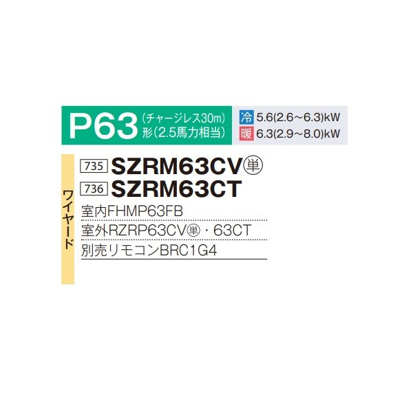 画像2: ダイキン SZRM63CT 業務用エアコン 天井埋込ダクト形 高静圧 ペア EcoZEAS P63形 2.5馬力 三相 ワイヤード ♪ (2)