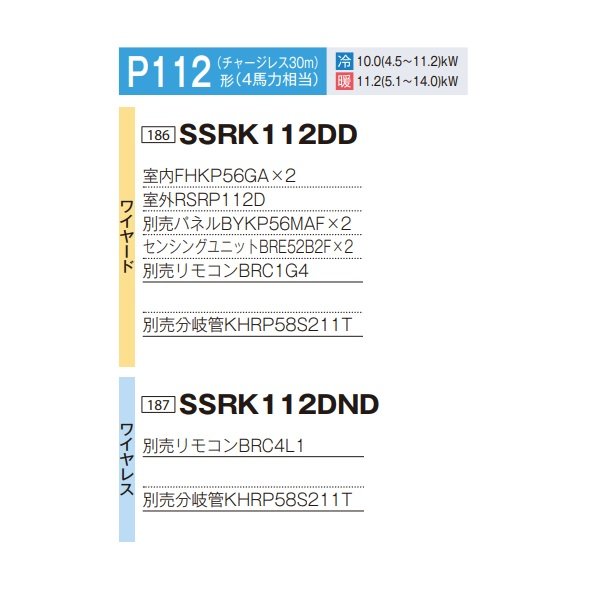 画像2: ダイキン 『SSRK112DD+分岐管』 業務用エアコン 天井埋込カセット形 シングルフロー センシング ツイン FIVESTARZEAS P112形 4馬力 三相 ワイヤード ♪ (2)