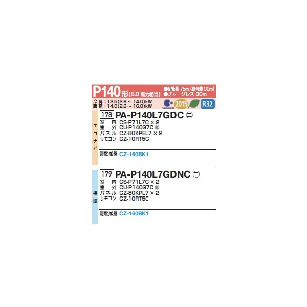 画像2: パナソニック 『PA-P140L7GDC+分岐管』 業務用エアコン 2方向天井カセット形 XEPHY Premium エコナビ 同時ツイン P140形 5馬力 三相200V ♪ (2)