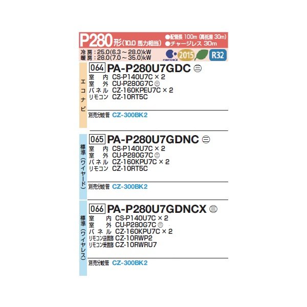 画像2: パナソニック 『PA-P280U7GDNC+分岐管』 業務用エアコン 4方向天井カセット形 XEPHY Premium 標準 同時ツイン P280形 10馬力 三相200V ♪ (2)