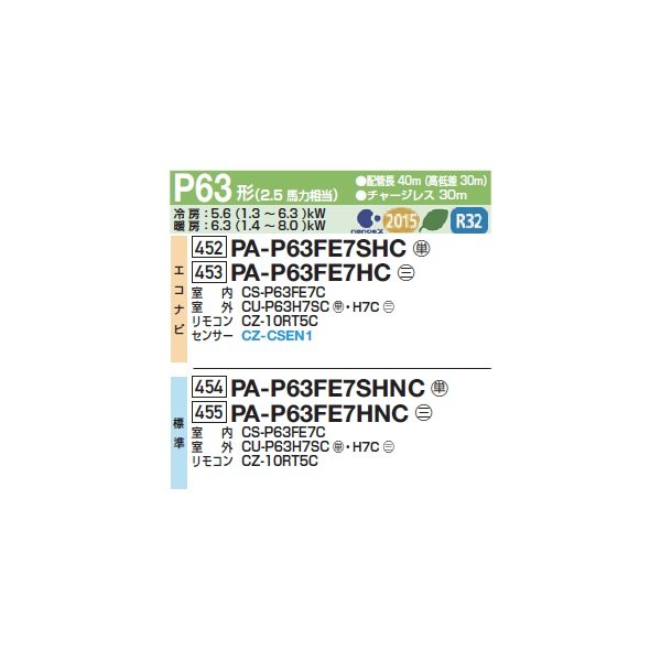 画像2: パナソニック PA-P63FE7SHNC 業務用エアコン ビルトインオールダクト形 XEPHY Eco 標準 シングル P63形 2.5馬力 単相200V ♪ (2)