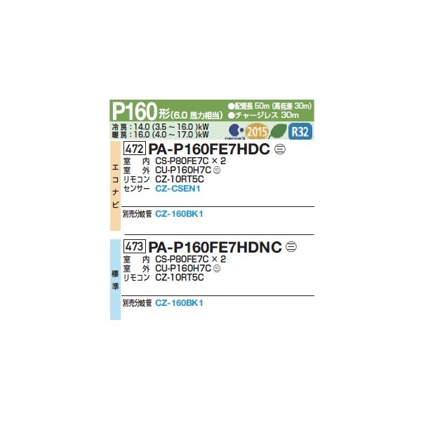 画像2: パナソニック 『PA-P160FE7HDNC+分岐管』 業務用エアコン ビルトインオールダクト形 XEPHY Eco 標準 同時ツイン P160形 6.0馬力 三相200V ♪ (2)