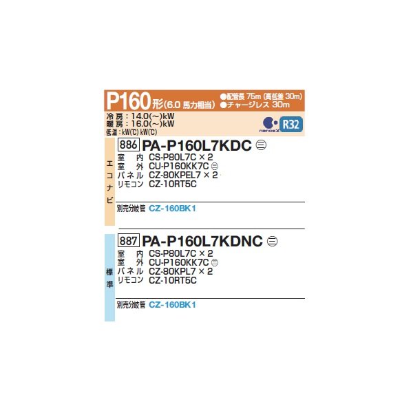 画像2: パナソニック 『PA-P160L7KDC+分岐管』 業務用エアコン 2方向天井カセット形 フル暖 XEPHY 寒冷地向け エコナビ 同時ツイン P160形 6馬力 三相200Ｖ ♪ (2)