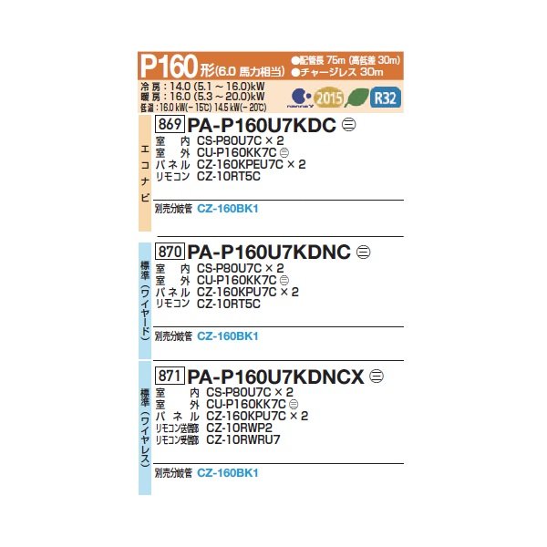 画像2: パナソニック 『PA-P160U7KDC+分岐管』 業務用エアコン 4方向天井カセット形 フル暖 XEPHY 寒冷地向け エコナビ 同時ツイン P160形 6馬力 三相200Ｖ ♪ (2)