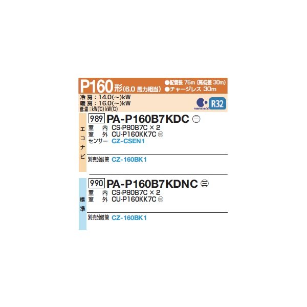 画像2: パナソニック 『PA-P160B7KDC+分岐管』 業務用エアコン 床置形(スリム形) フル暖 XEPHY 寒冷地向け エコナビ 同時ツイン P160形 6馬力 三相200Ｖ ♪ (2)