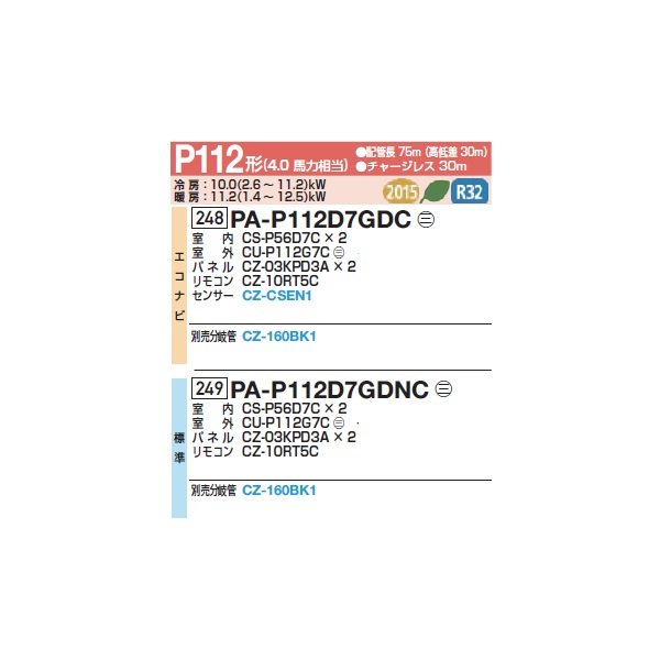 画像2: パナソニック 『PA-P112D7GDC+分岐管』 業務用エアコン 高天井用1方向カセット形 XEPHY Premium エコナビ 同時ツイン P112形 4馬力 三相200V ♪ (2)