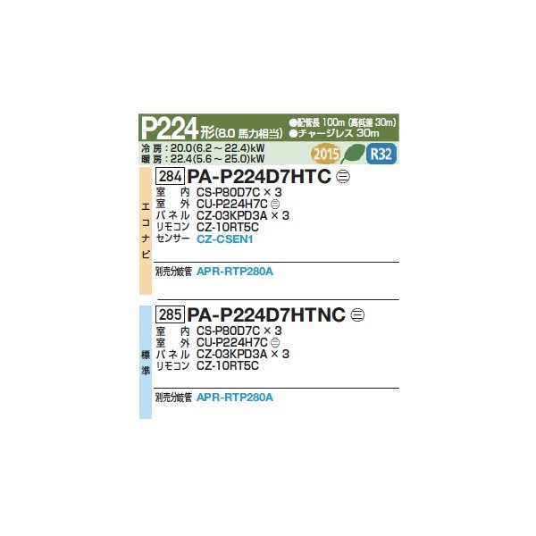 画像2: パナソニック 『PA-P224D7HTNC+分岐管』 業務用エアコン 高天井用1方向カセット形 XEPHY Eco 標準 同時トリプル P224形 8馬力 三相200Ｖ ♪ (2)