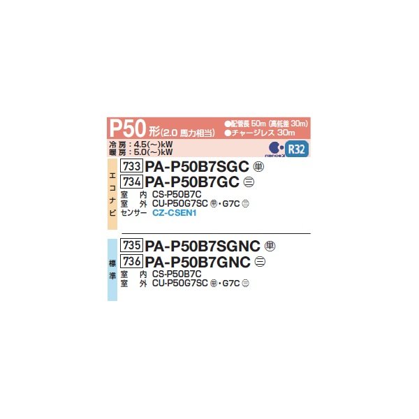 画像2: パナソニック PA-P50B7GNC 業務用エアコン 床置形(スリム形) XEPHY Premium 標準 シングル P50形 2.0馬力 三相200V ♪ (2)