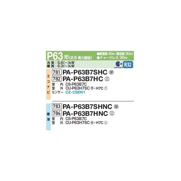 画像2: パナソニック PA-P63B7SHNC 業務用エアコン 床置形(スリム形) XEPHY Eco 標準 シングル P63形 2.5馬力 単相200Ｖ ♪ (2)